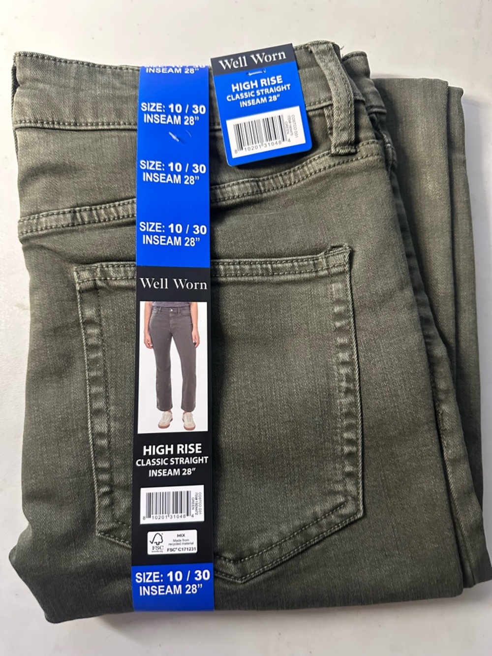 Well Worn Olive Green High Rise Classic Straight Jeans